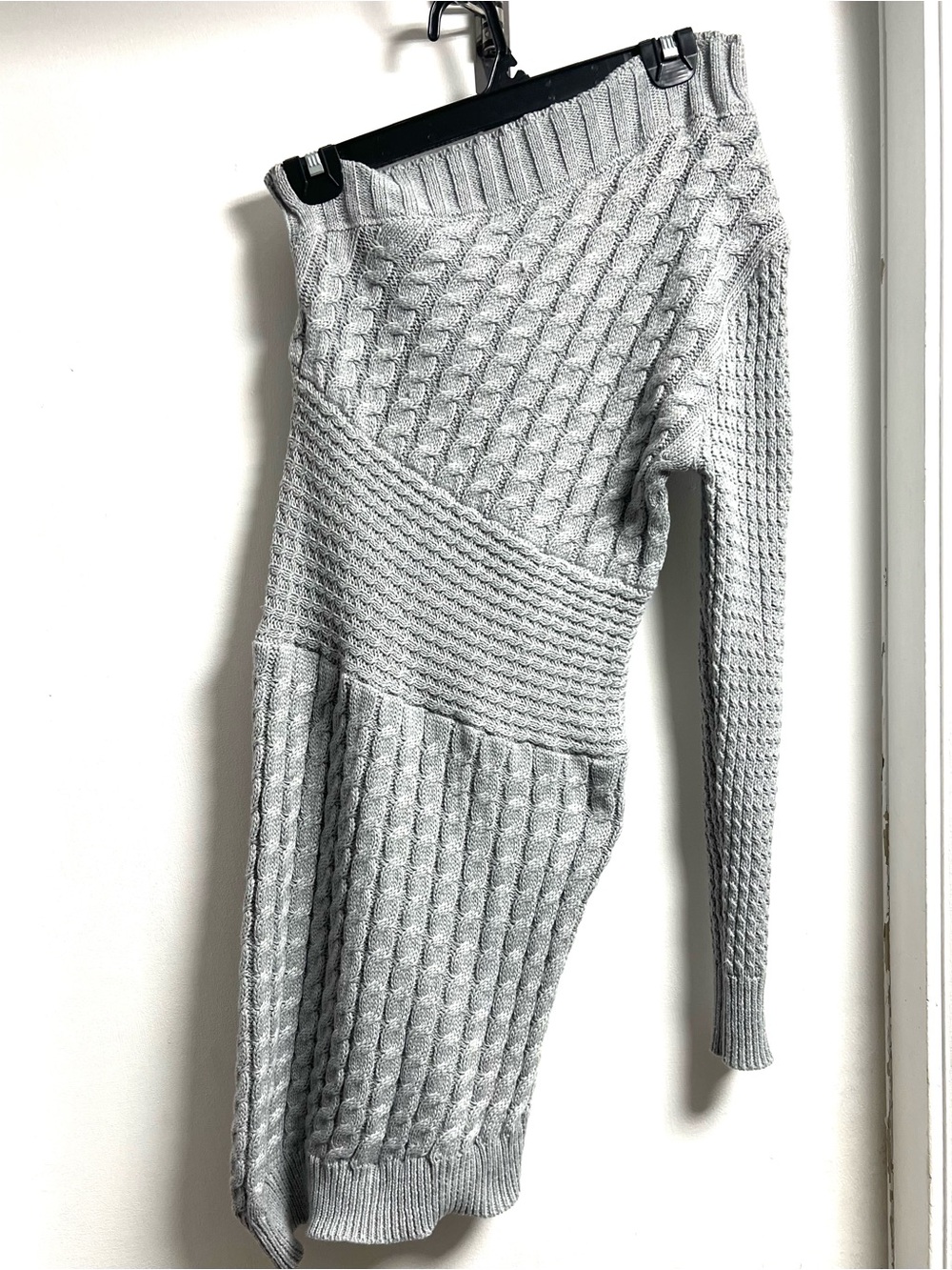 JLUXLABEL Silver Gray One-Shoulder Cable Knit Dress